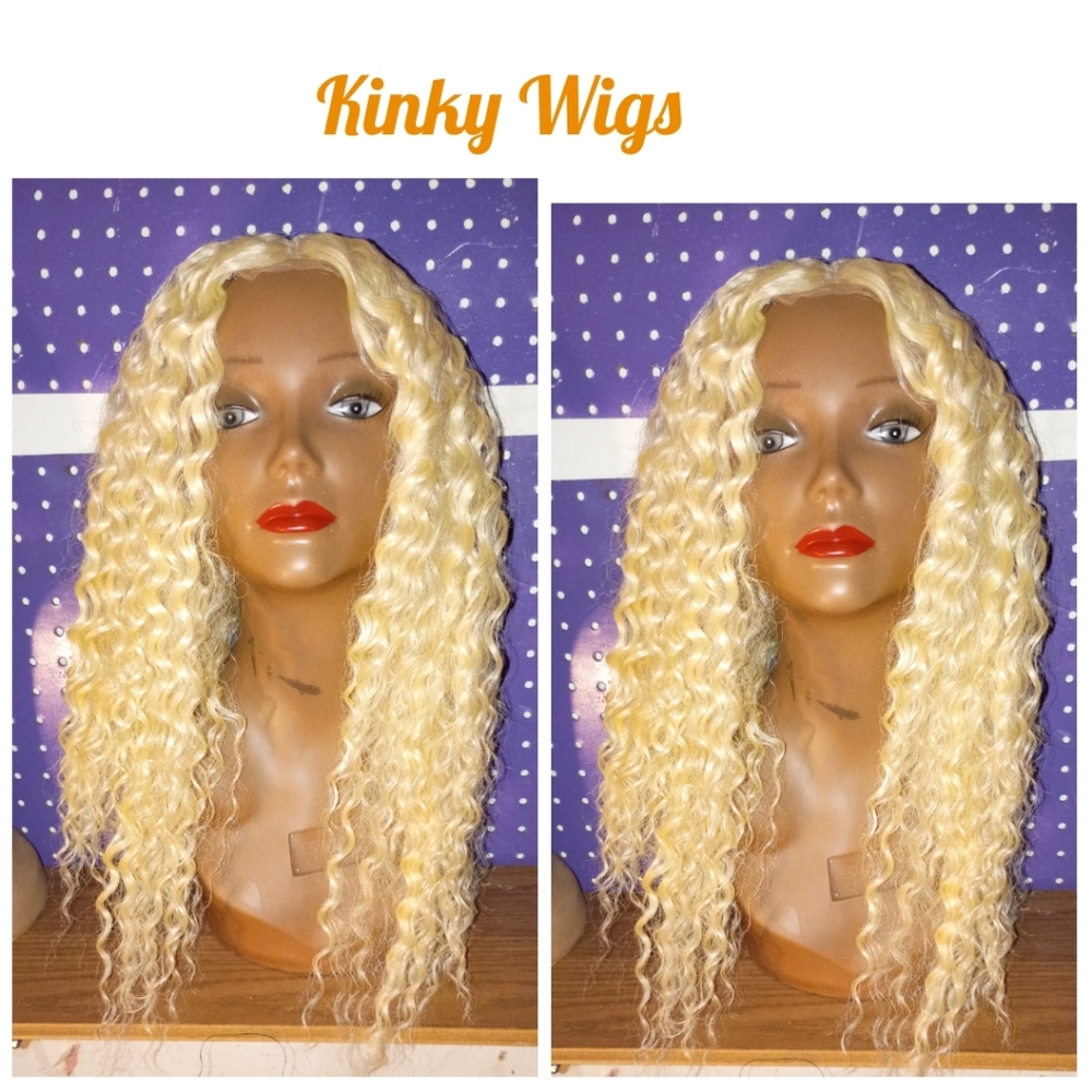 20" 613 Blonde Deep Wave Curly 2x6 Middle Part Glueless Human Blend Hair Wig